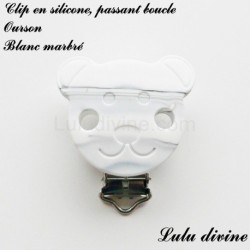 Pince / Clip en silicone, attache tétine, passant, Ourson