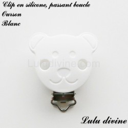 Pince / Clip en silicone, attache tétine, passant, Ourson
