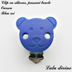 Pince / Clip en silicone, attache tétine, passant, Ourson