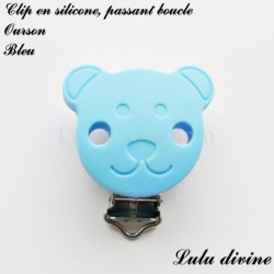 Pince / Clip en silicone, attache tétine, passant, Ourson
