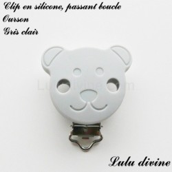 Pince / Clip en silicone, attache tétine, passant, Ourson