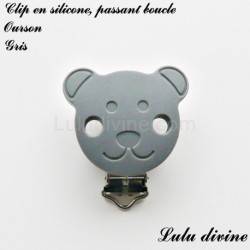 Pince / Clip en silicone, attache tétine, passant, Ourson