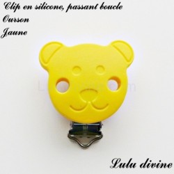 Pince / Clip en silicone, attache tétine, passant, Ourson