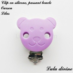 Pince / Clip en silicone, attache tétine, passant, Ourson