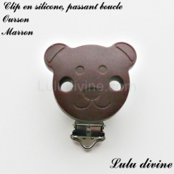 Pince / Clip en silicone, attache tétine, passant, Ourson