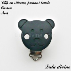 Pince / Clip en silicone, attache tétine, passant, Ourson