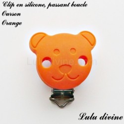 Pince / Clip en silicone, attache tétine, passant, Ourson