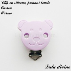 Pince / Clip en silicone, attache tétine, passant, Ourson