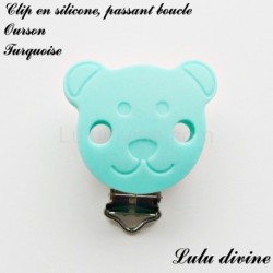 Pince / Clip en silicone, attache tétine, passant, Ourson