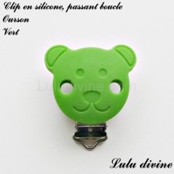Pince / Clip en silicone, attache tétine, passant, Ourson