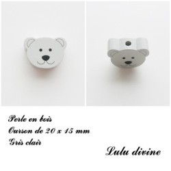 Perle en bois de 20 x 15 mm, Perle plate Tête d'ourson
