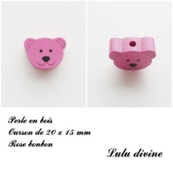 Perle en bois de 20 x 15 mm, Perle plate Tête d'ourson